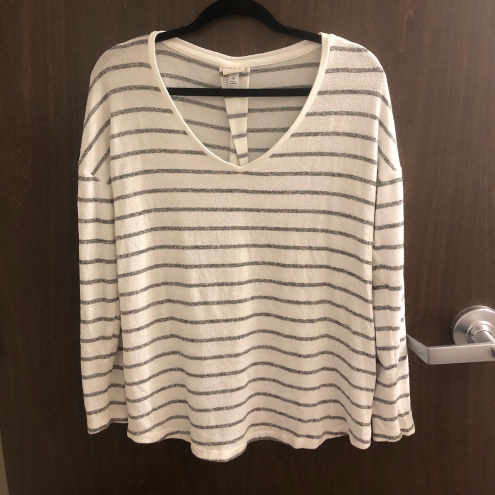 grey and white striped sweater
